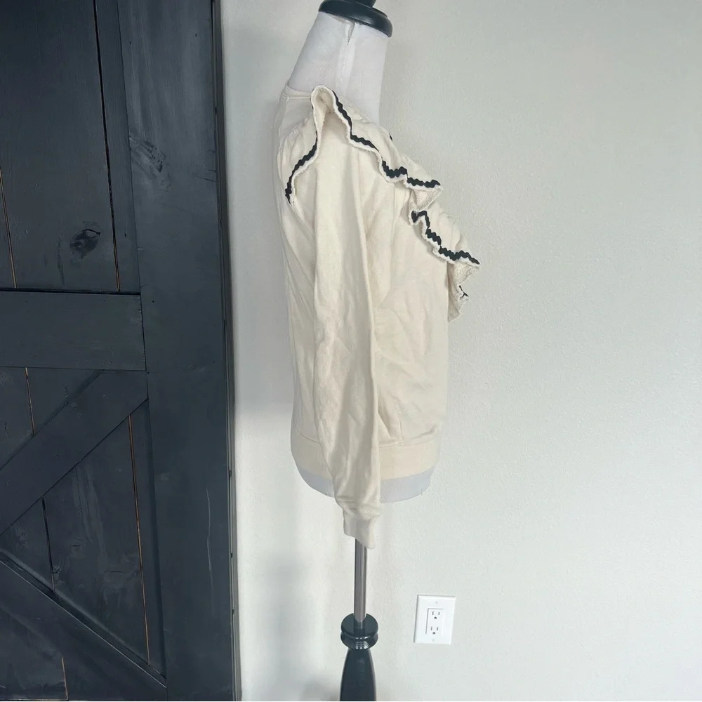THE GREAT. The Shrunken Ruffle Sweatshirt Washed White Casual Women’s XS - Picture 7 of 10